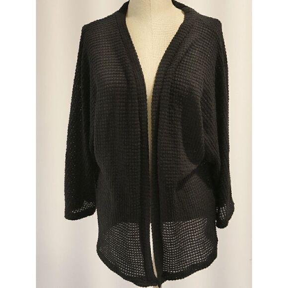 Sunset Chaser Waffle Knit Cardigan Black M - Picture 2 of 9